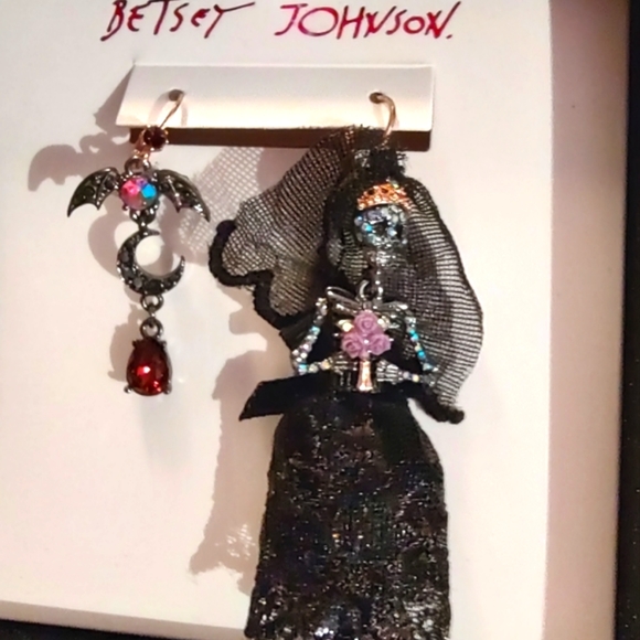 Betsey Johnson Jewelry - Betsy Johnson skeleton bride& Bat earrings